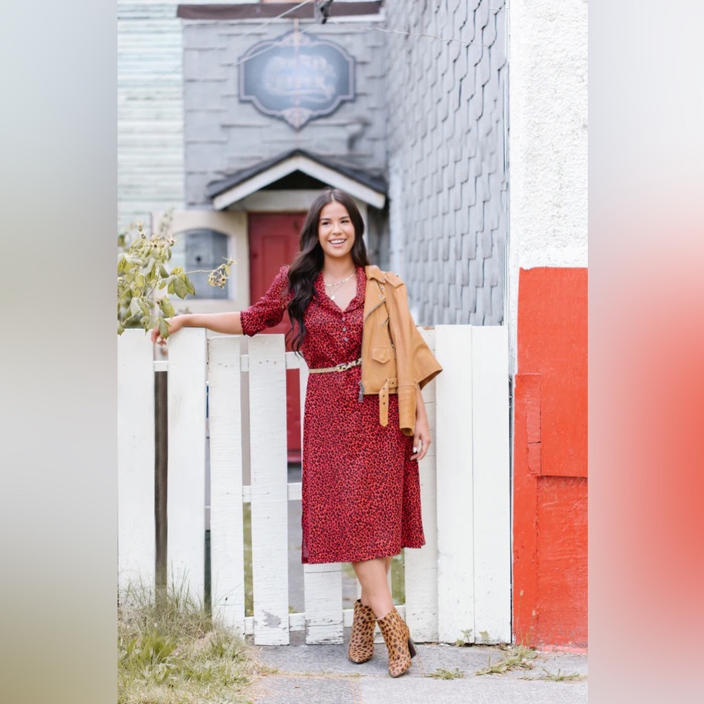 123-Smash + Tess red/black leopard print dress